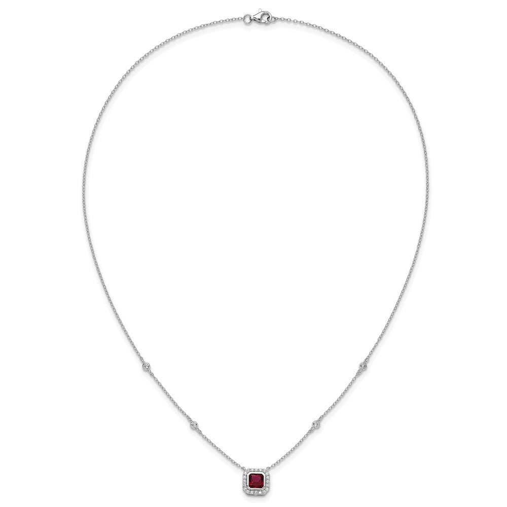 Sterling Silver Cheryl M Rhodium Plated Fancy Created Ruby and CZ Necklace