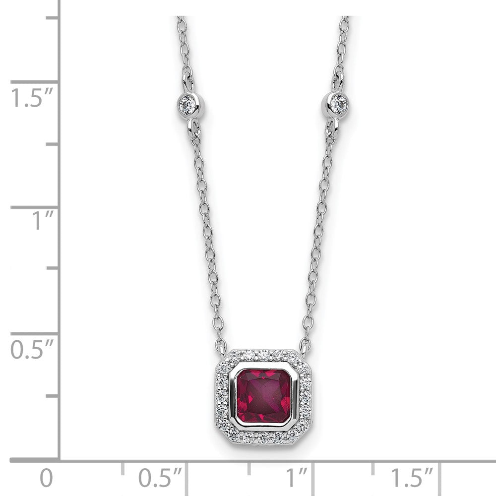 Sterling Silver Cheryl M Rhodium Plated Fancy Created Ruby and CZ Necklace