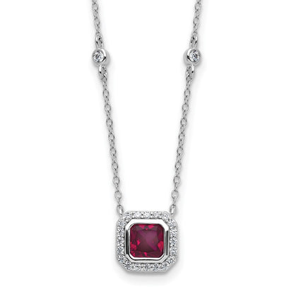 Sterling Silver Cheryl M Rhodium Plated Fancy Created Ruby and CZ Necklace