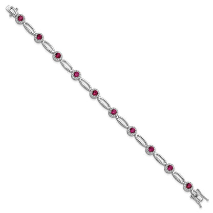Sterling Silver Cheryl M Rhodium Plated Fancy Created Ruby and CZ Bracelet