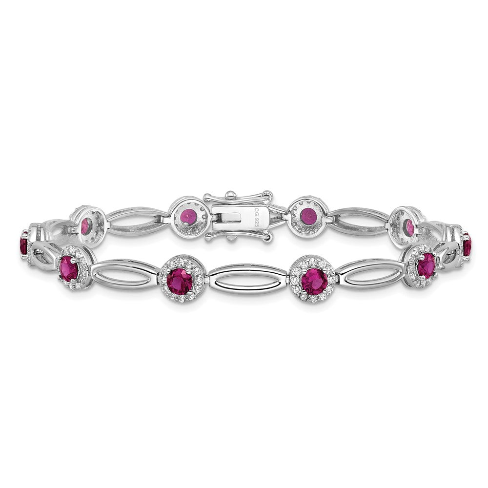 Sterling Silver Cheryl M Rhodium Plated Fancy Created Ruby and CZ Bracelet