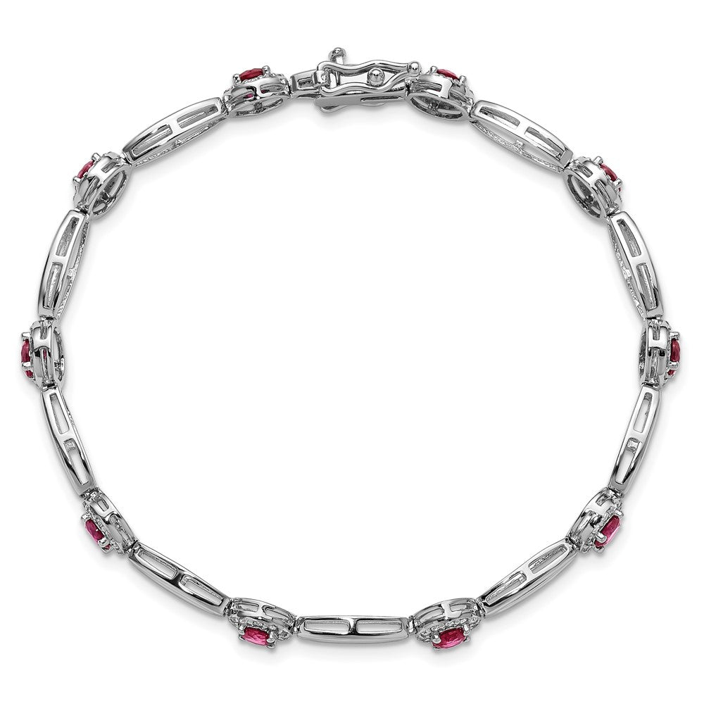 Sterling Silver Cheryl M Rhodium Plated Fancy Created Ruby and CZ Bracelet