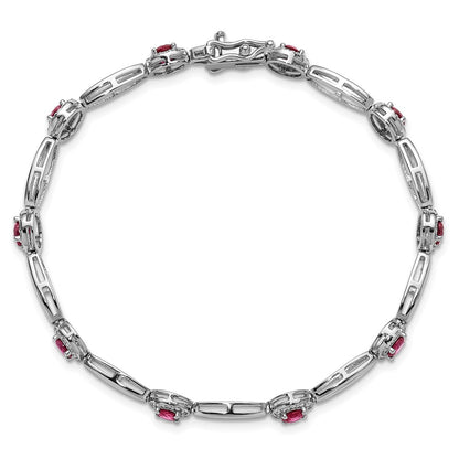 Sterling Silver Cheryl M Rhodium Plated Fancy Created Ruby and CZ Bracelet