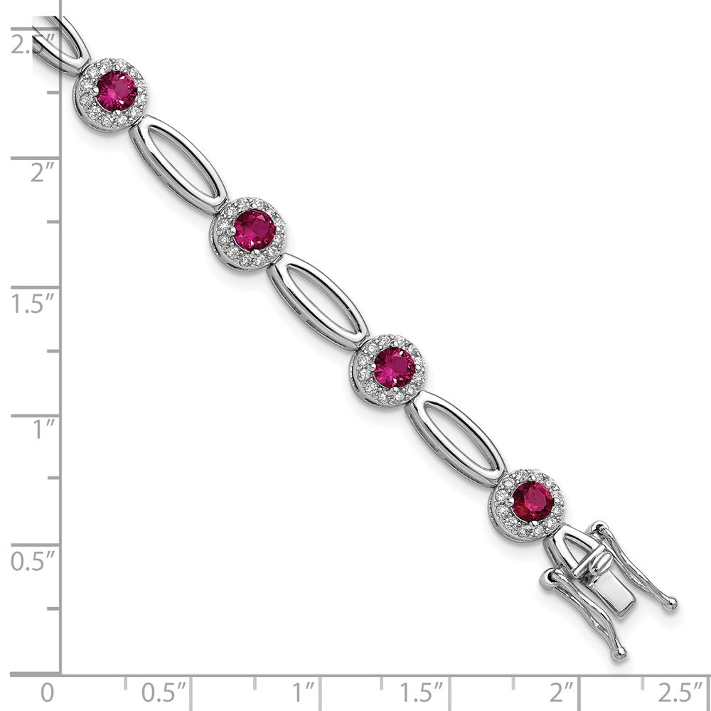 Sterling Silver Cheryl M Rhodium Plated Fancy Created Ruby and CZ Bracelet