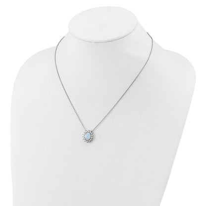 Sterling Silver Cheryl M Rhodium Plated Created Opal & CZ Oval Halo Necklace