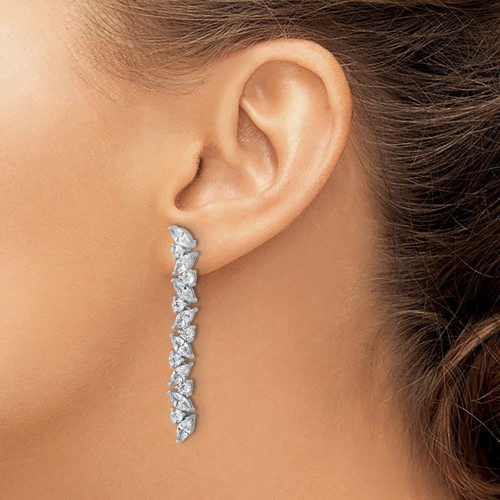 Sterling Silver Cheryl M Rh-Pltd Fancy CZ Post Dangle Earrings