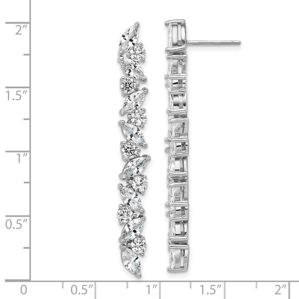 Sterling Silver Cheryl M Rh-Pltd Fancy CZ Post Dangle Earrings