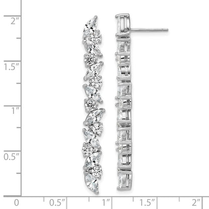 Sterling Silver Cheryl M Rh-Pltd Fancy CZ Post Dangle Earrings