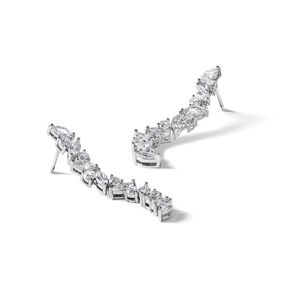 Sterling Silver Cheryl M Rh-Pltd Fancy CZ Post Dangle Earrings