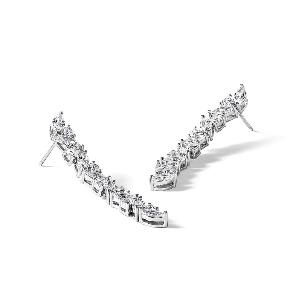 Sterling Silver Cheryl M Rh-Pltd Fancy CZ Post Dangle Earrings