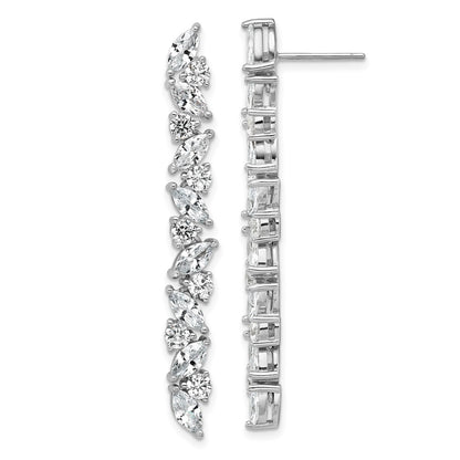Sterling Silver Cheryl M Rh-Pltd Fancy CZ Post Dangle Earrings