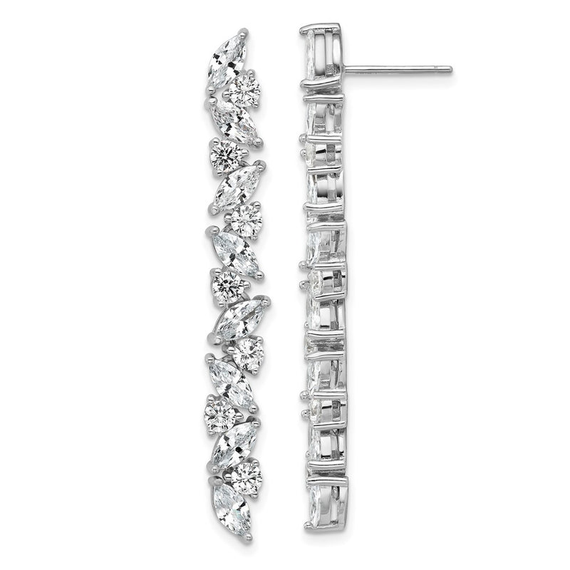 Sterling Silver Cheryl M Rh-Pltd Fancy CZ Post Dangle Earrings