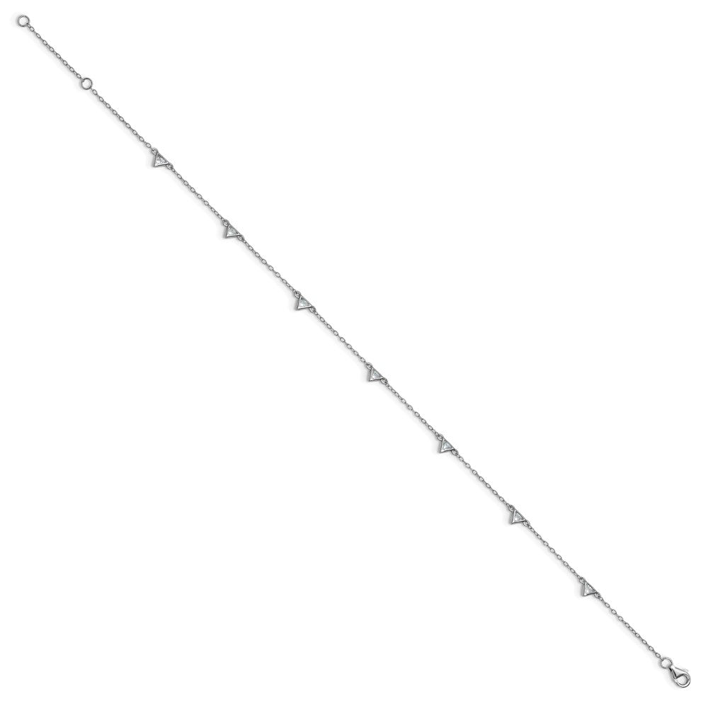 Sterling Silver Cheryl M Rh-Pltd Polished Trillion-Cut CZ 9.5in W/ 1in Ext Anklet