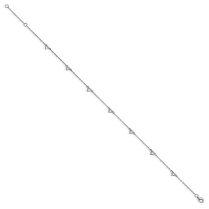 Sterling Silver Cheryl M Rh-Pltd Polished Trillion-Cut CZ 9.5in W/ 1in Ext Anklet
