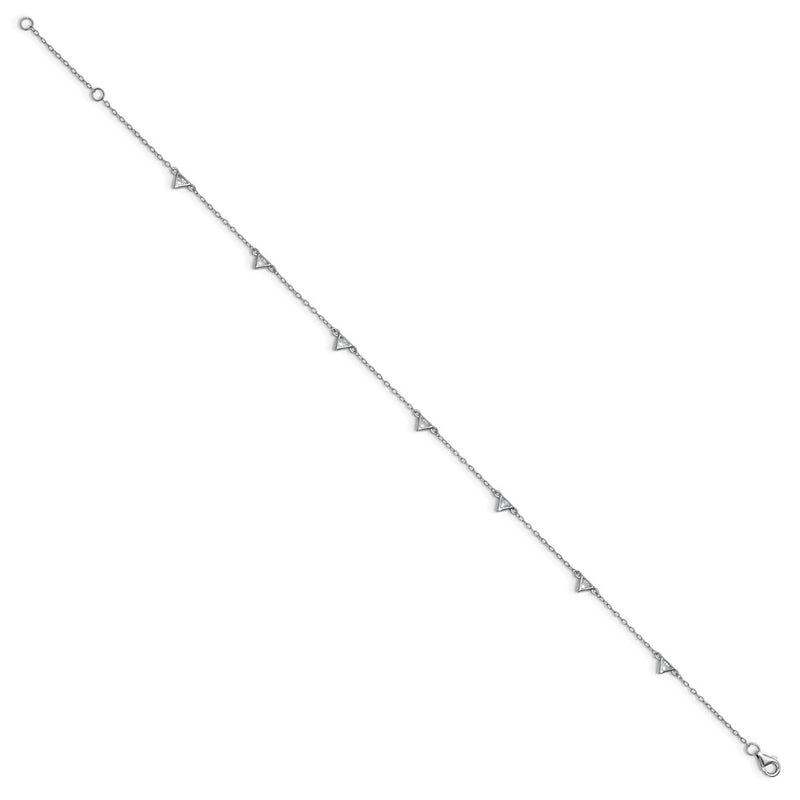 Sterling Silver Cheryl M Rh-Pltd Polished Trillion-Cut CZ 9.5in W/ 1in Ext Anklet