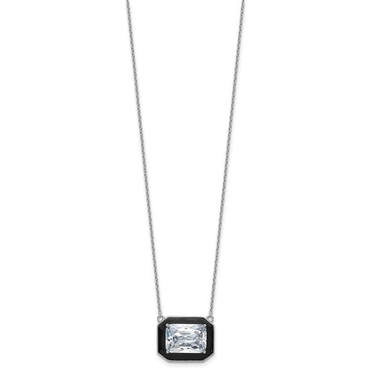 Sterling Silver Cheryl M Rhodium Plated Polished Black Enamel & CZ Necklace