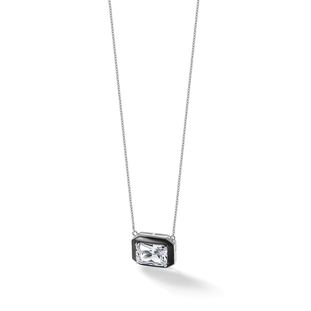 Sterling Silver Cheryl M Rhodium Plated Polished Black Enamel & CZ Necklace