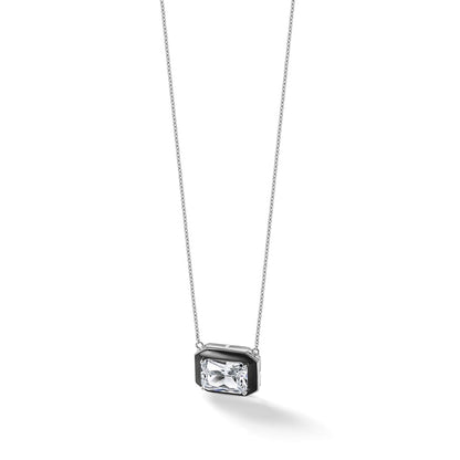 Sterling Silver Cheryl M Rhodium Plated Polished Black Enamel & CZ Necklace