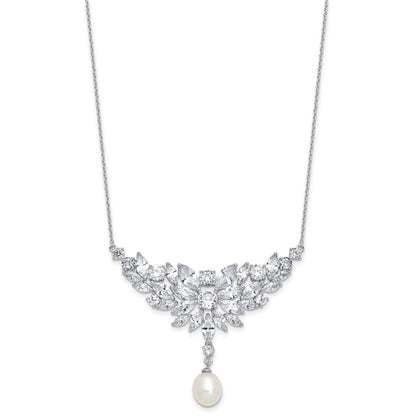 Sterling Silver Cheryl M Rhodium Plated Fancy Freshwater Cultured Pearl & CZ Necklace