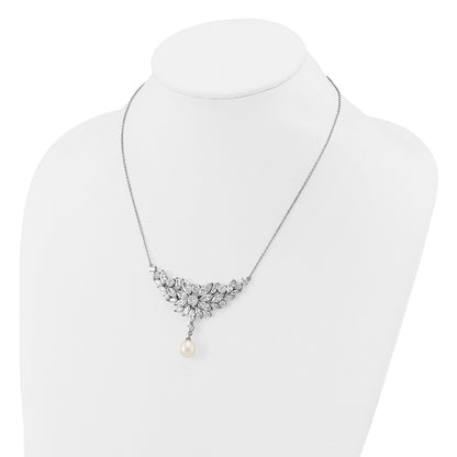 Sterling Silver Cheryl M Rhodium Plated Fancy Freshwater Cultured Pearl & CZ Necklace