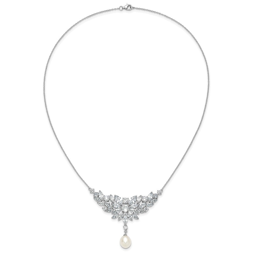 Sterling Silver Cheryl M Rhodium Plated Fancy Freshwater Cultured Pearl & CZ Necklace
