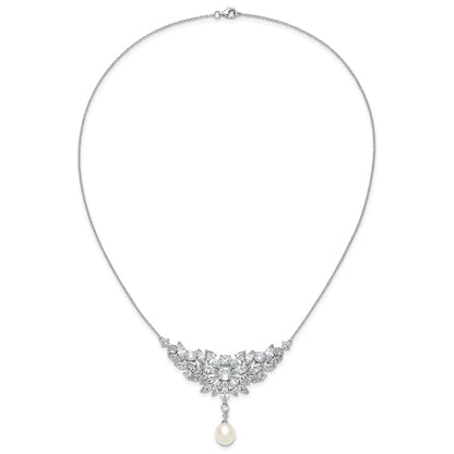 Sterling Silver Cheryl M Rhodium Plated Fancy Freshwater Cultured Pearl & CZ Necklace