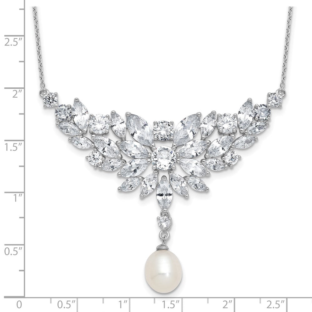 Sterling Silver Cheryl M Rhodium Plated Fancy Freshwater Cultured Pearl & CZ Necklace