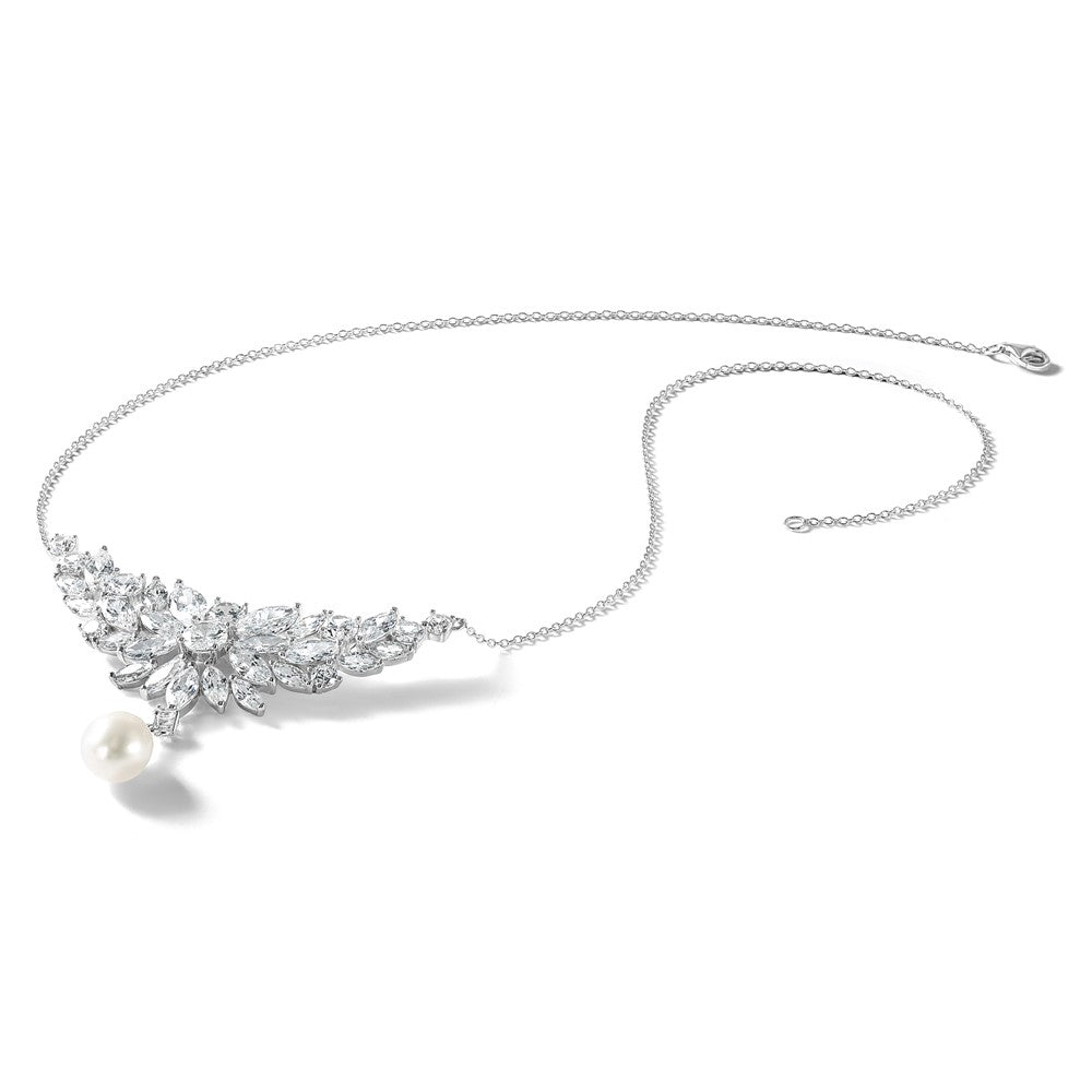 Sterling Silver Cheryl M Rhodium Plated Fancy Freshwater Cultured Pearl & CZ Necklace