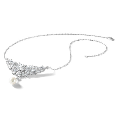 Sterling Silver Cheryl M Rhodium Plated Fancy Freshwater Cultured Pearl & CZ Necklace