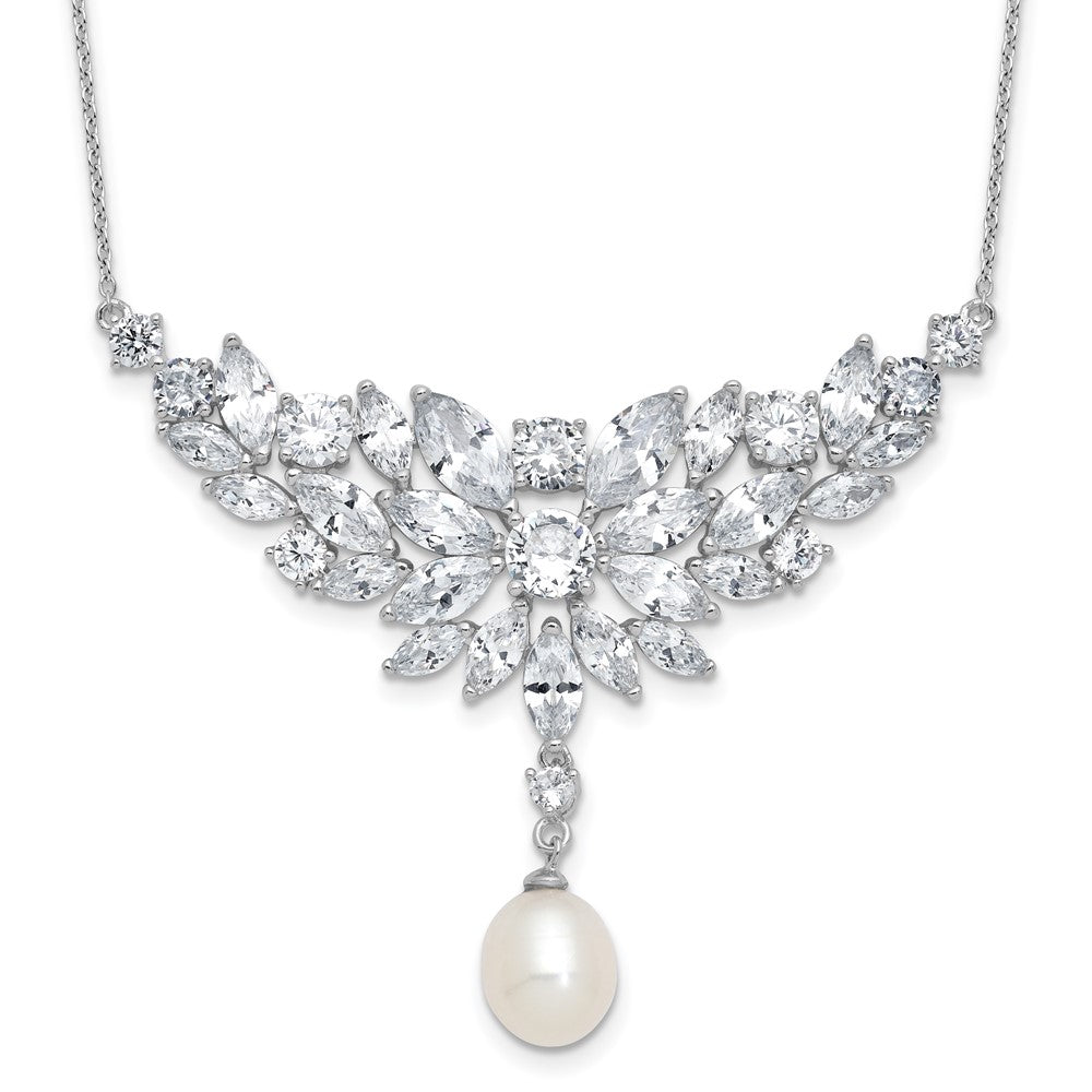 Sterling Silver Cheryl M Rhodium Plated Fancy Freshwater Cultured Pearl & CZ Necklace