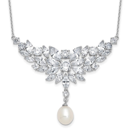 Sterling Silver Cheryl M Rhodium Plated Fancy Freshwater Cultured Pearl & CZ Necklace