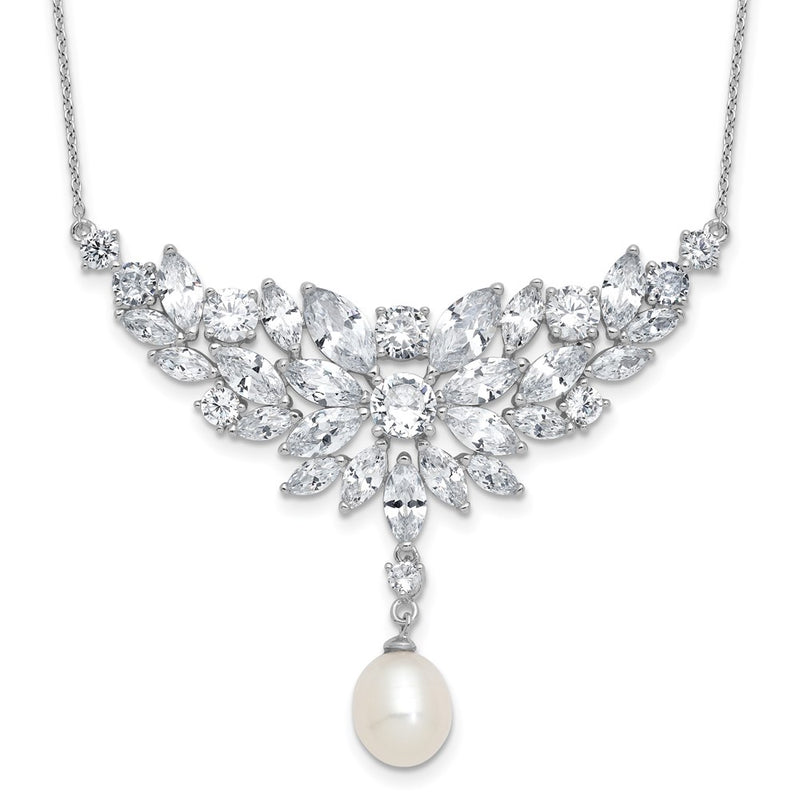 Sterling Silver Cheryl M Rhodium Plated Fancy Freshwater Cultured Pearl & CZ Necklace