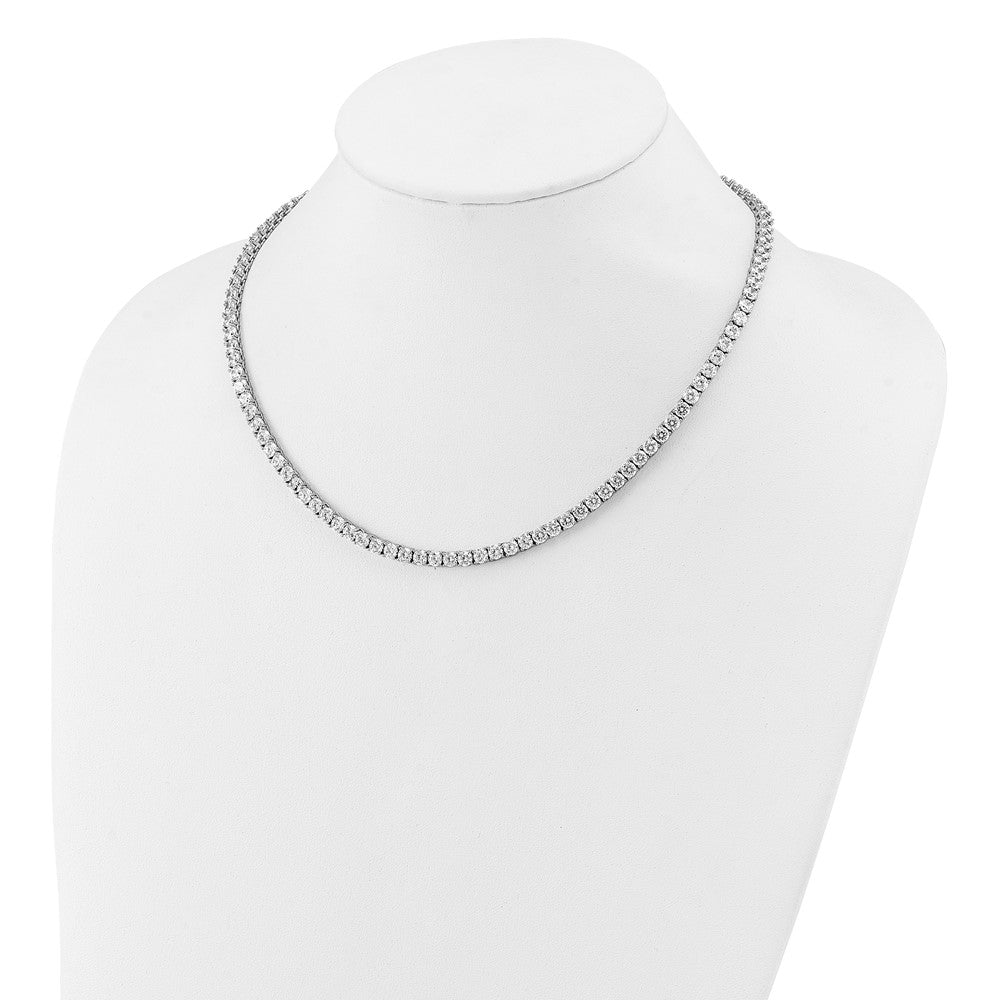 Sterling Silver Cheryl M Rh-Pltd 4mm CZ W/ Safety Clasp Tennis Necklace