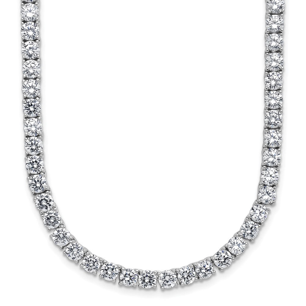 Sterling Silver Cheryl M Rh-Pltd 4mm CZ W/ Safety Clasp Tennis Necklace