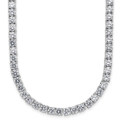Sterling Silver Cheryl M Rh-Pltd 4mm CZ W/ Safety Clasp Tennis Necklace