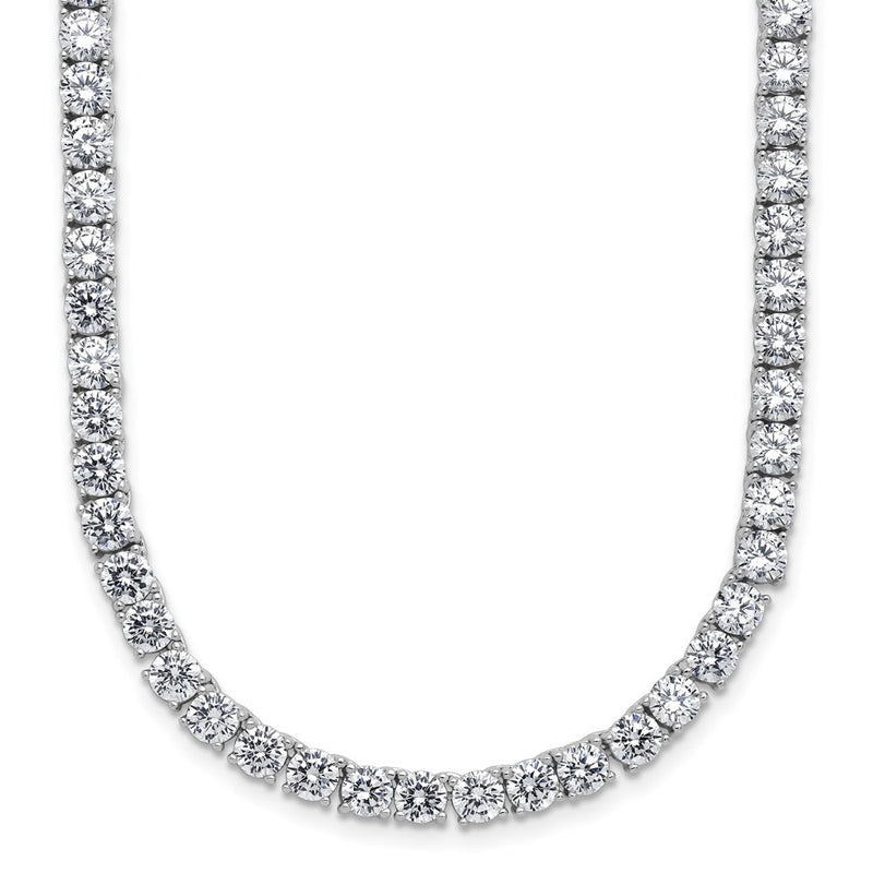 Sterling Silver Cheryl M Rh-Pltd 4mm CZ W/ Safety Clasp Tennis Necklace