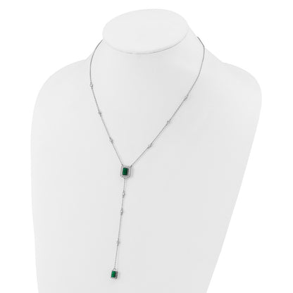 Sterling Silver Cheryl M Rhodium Plated Green Glass & CZ Lariat Necklace