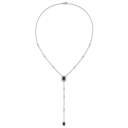 Sterling Silver Cheryl M Rhodium Plated Green Glass & CZ Lariat Necklace