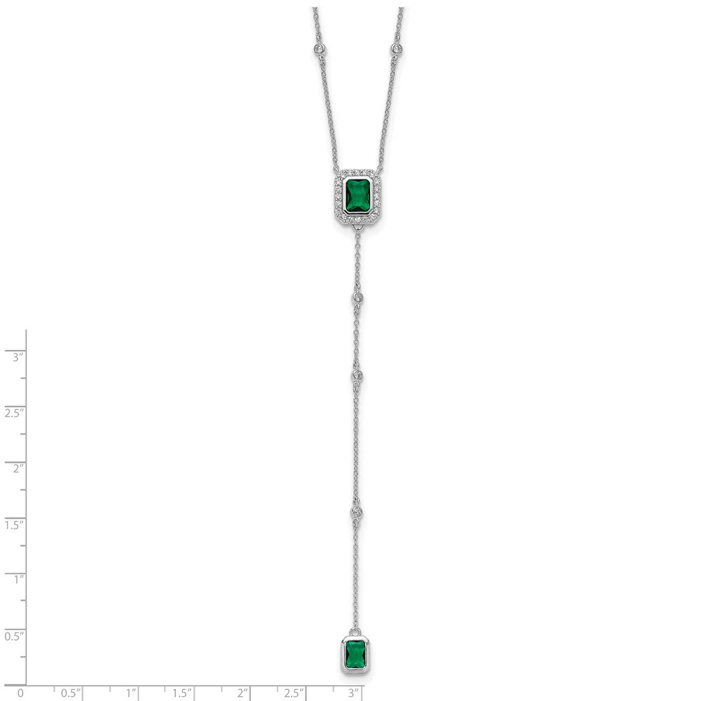 Sterling Silver Cheryl M Rhodium Plated Green Glass & CZ Lariat Necklace