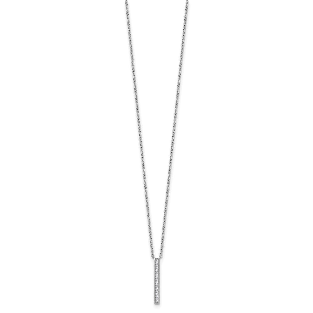 Sterling Silver Cheryl M Rhodium Plated Polished CZ Bar Necklace