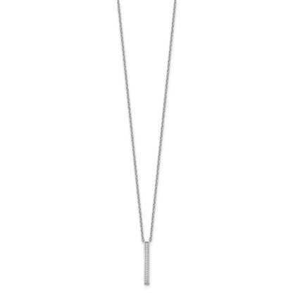 Sterling Silver Cheryl M Rhodium Plated Polished CZ Bar Necklace