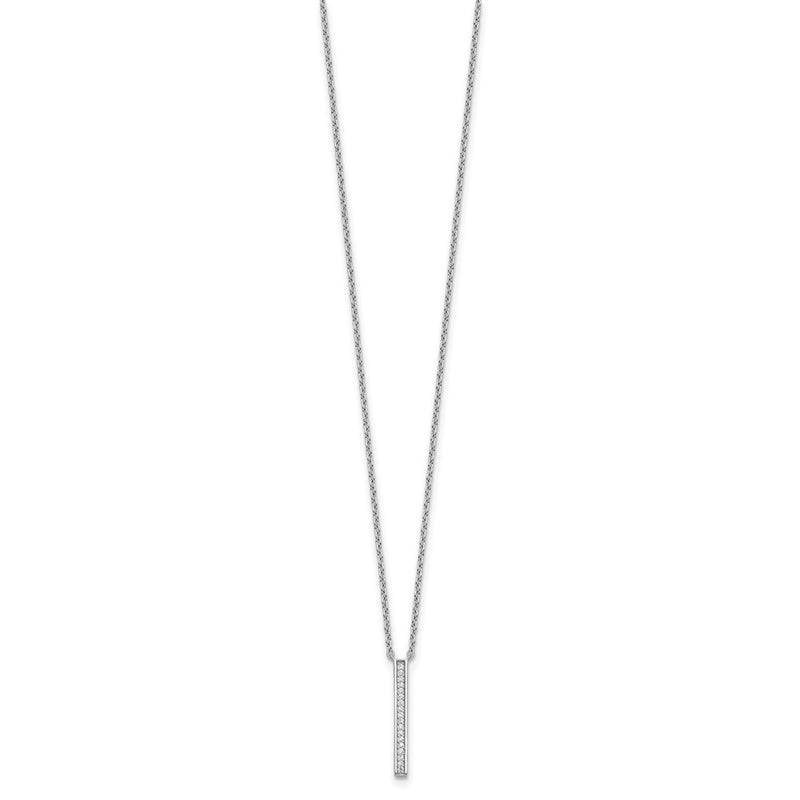 Sterling Silver Cheryl M Rhodium Plated Polished CZ Bar Necklace