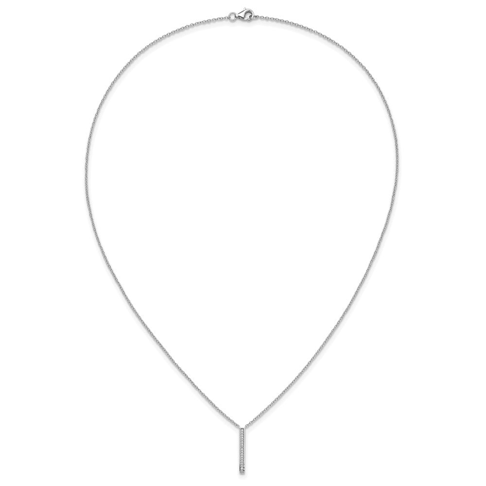 Sterling Silver Cheryl M Rhodium Plated Polished CZ Bar Necklace
