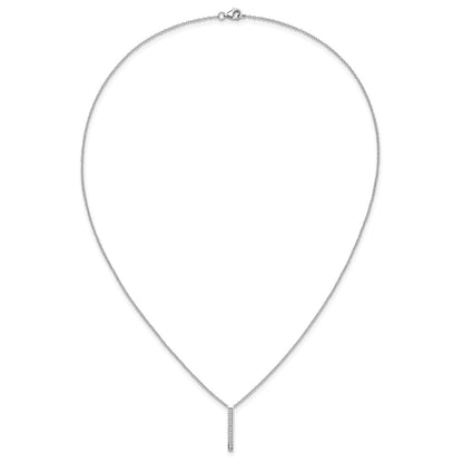 Sterling Silver Cheryl M Rhodium Plated Polished CZ Bar Necklace