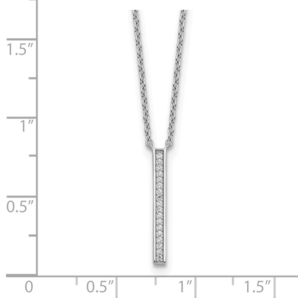 Sterling Silver Cheryl M Rhodium Plated Polished CZ Bar Necklace