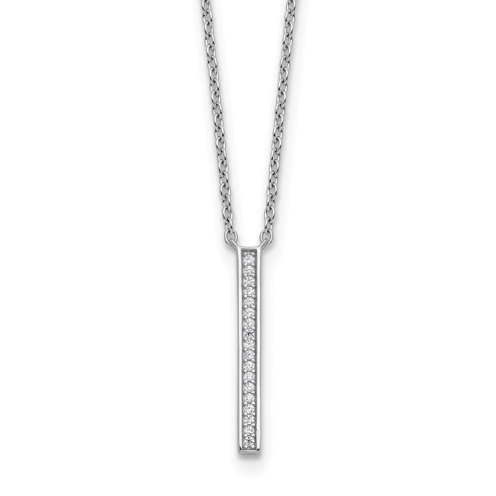 Sterling Silver Cheryl M Rhodium Plated Polished CZ Bar Necklace