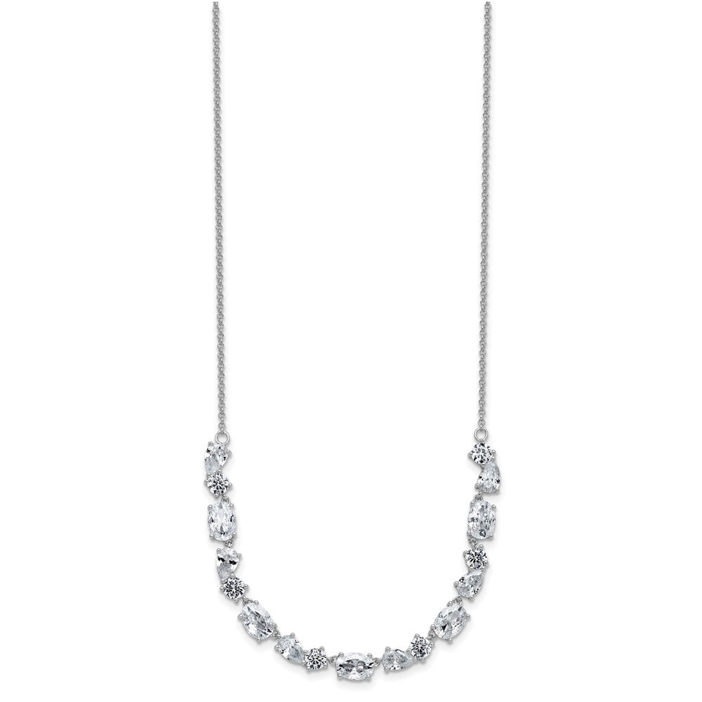 Sterling Silver Cheryl M Rhodium Plated Polished Fancy CZ Necklace
