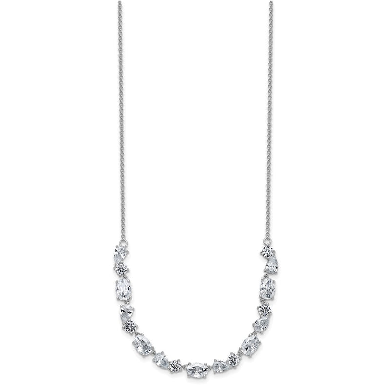 Sterling Silver Cheryl M Rhodium Plated Polished Fancy CZ Necklace