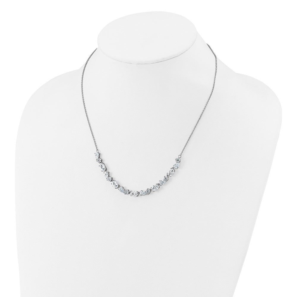 Sterling Silver Cheryl M Rhodium Plated Polished Fancy CZ Necklace