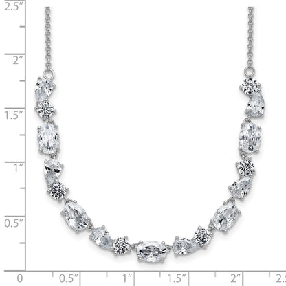 Sterling Silver Cheryl M Rhodium Plated Polished Fancy CZ Necklace